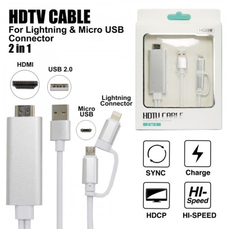 HDTV kabel pro Lightning & Micro USB konektor 2v1, bílá