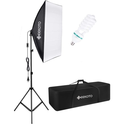 Softbox Geekoto se stativem a zářivkou v přenosné tašce, 70 x 50 cm, černá