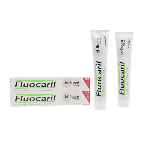 Balení bělících zubních past Fluocaril bi-fluoré menta, 2x 75 ml