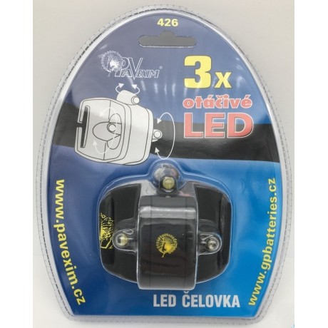 LED čelovka PaVexim 426, 3 x otáčivé LED, baterie 2 x CR2016